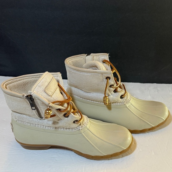 SPERRY Duck Boots Womens Sz 7.5 Cream Saltwater Sparkle - Picture 2 of 15